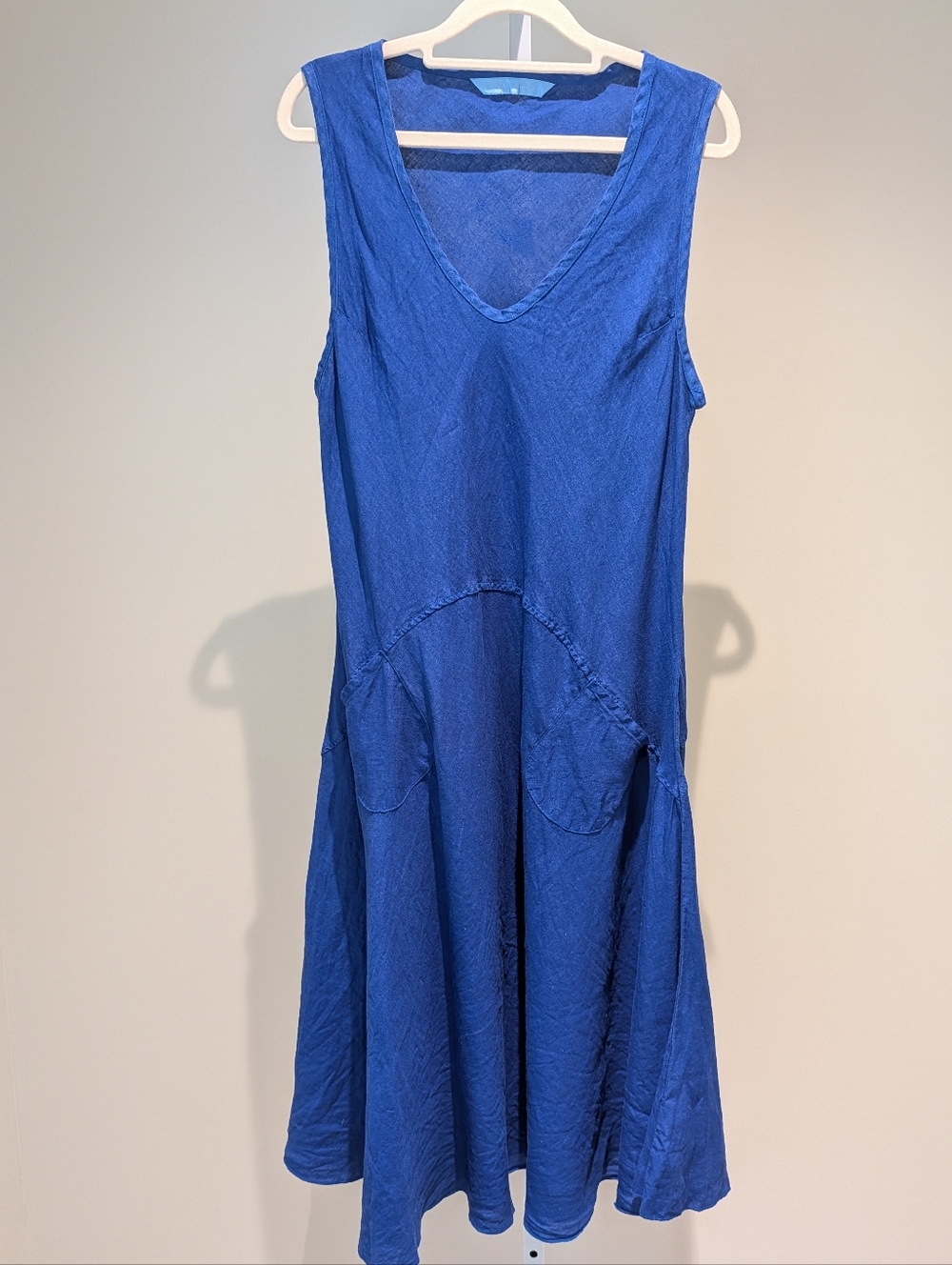 Luna Luz Ibiza Sleeveless Linen Midi Tank Dress Blue Sz L